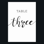 Tarjeta De Mesa Colores editables Cute Heart Script Tres Bodas<br><div class="desc">Colores simples y editables tarjeta de número de tabla 'Tres'</div>