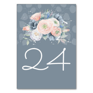 Tarjeta De Mesa Colores florales de pizarra azul y turbio Rosa