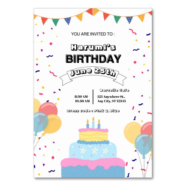 Tarjeta De Mesa Colorful Birthday Party Invitation (Anverso)