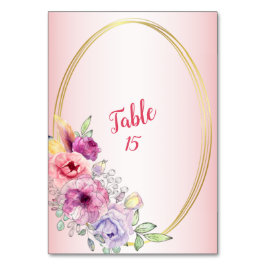 Tarjeta De Mesa Colorful Peach Floral Golden Watercolor Wedding