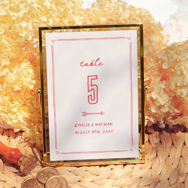 Tarjeta De Mesa Colorful Retro Hand Drawn Modern Wedding (Subido por el creador)