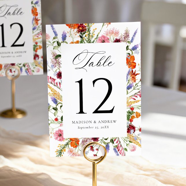 Tarjeta De Mesa Colorful Watercolor Wildflower Wedding (Subido por el creador)