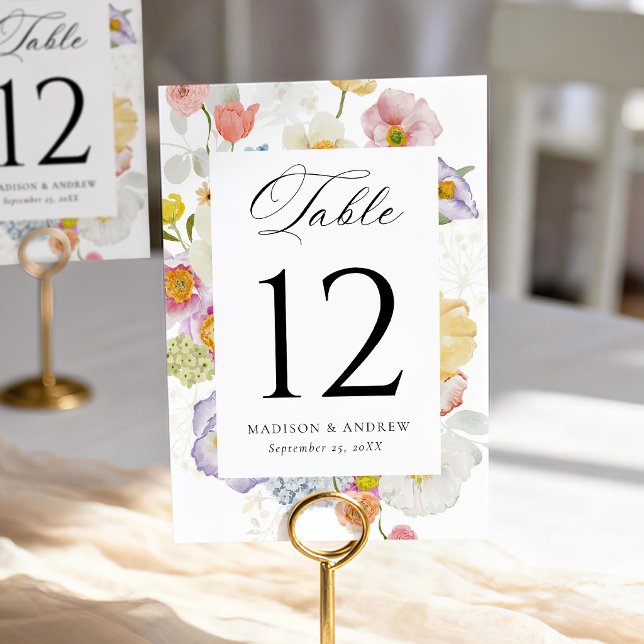 Tarjeta De Mesa Colorful Watercolor Wildflower Wedding (Subido por el creador)