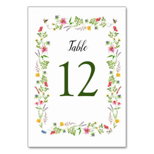 Tarjeta De Mesa Coloridas acuarelas Flores Silvestres Números de t