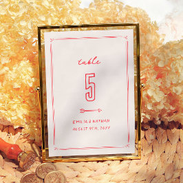 Tarjeta De Mesa Colorido Retro Moderno Casamiento Dibujado a Mano