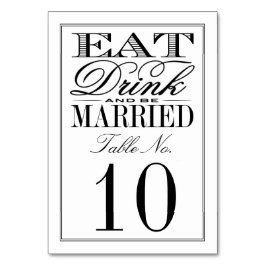 Tarjeta De Mesa Comer, beber y casarse Boda negro/blanco moderno