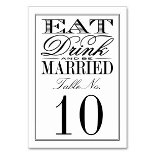 Tarjeta De Mesa Comer, beber y casarse Boda negro/blanco moderno
