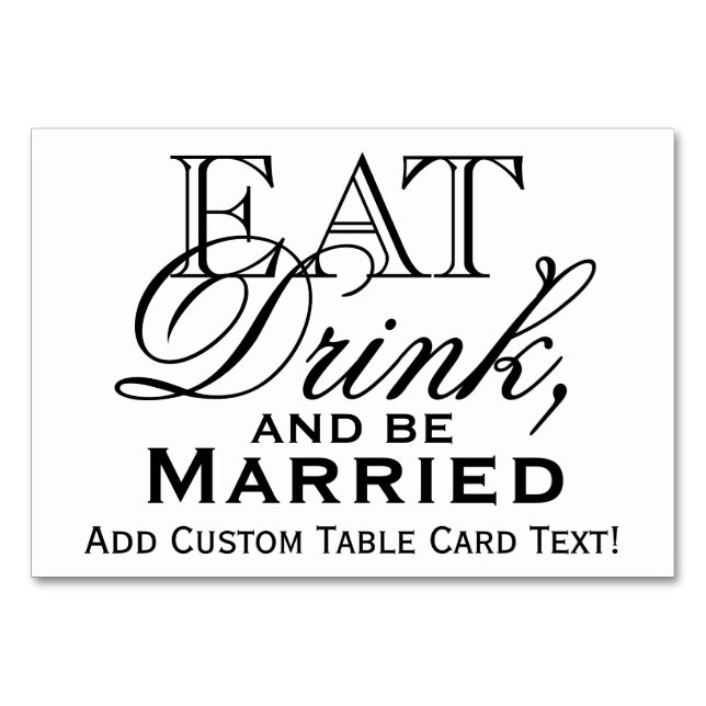 Tarjeta De Mesa Comer, beber y casarse con una boda personalizada (Anverso)