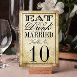 Tarjeta De Mesa Comer, beber y estar casados con una boda de cosec<br><div class="desc">Comer, beber y estar casados con tarjetas de número de la mesa de bodas ventilado. *** CÓMO PEDIR *** Por favor, personalizar y añada cada número de tabla a su carrito, uno por uno. Actualmente, Zazzle no dispone de un sistema que permita la personalización de los productos después de realizar...</div>