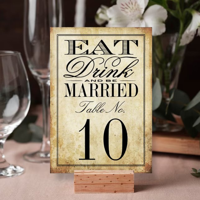 Tarjeta De Mesa Comer, beber y estar casados con una boda de cosec (Subido por el creador)