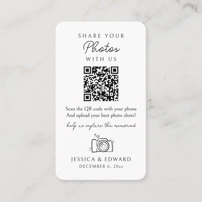 Tarjeta De Mesa Compartir sus fotos Código Qr Memorable Boda simpl (Anverso)