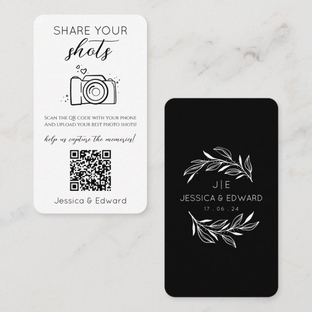 Tarjeta De Mesa Compartir tus disparos Código Qr Memorable Boda ne (Anverso / Reverso)