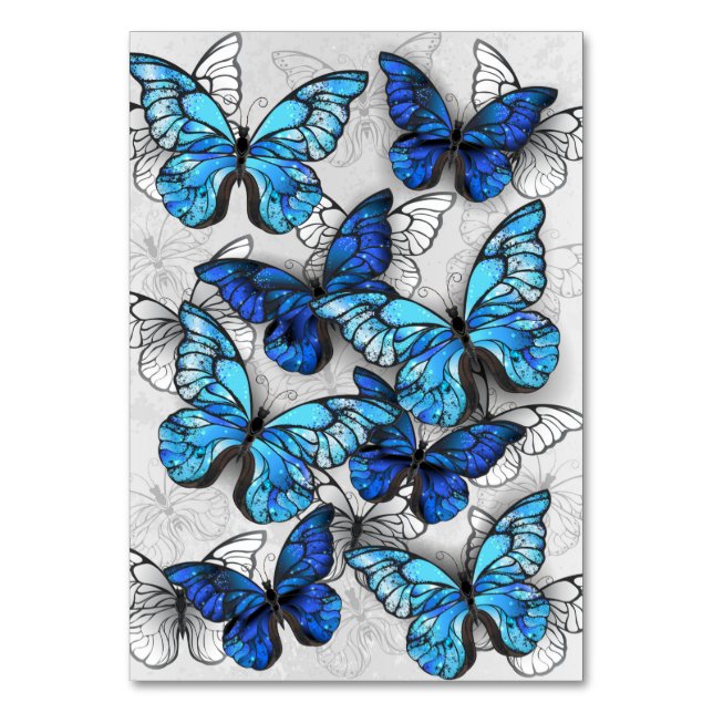 Tarjeta De Mesa Composición de las mariposas blancas y azules (Anverso)