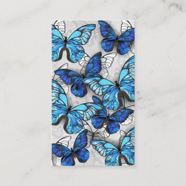 Tarjeta De Mesa Composición de las mariposas blancas y azules (Anverso)