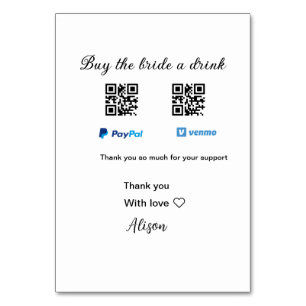 Tarjeta De Mesa Comprar a la novia una donación de bebida QR Venmo