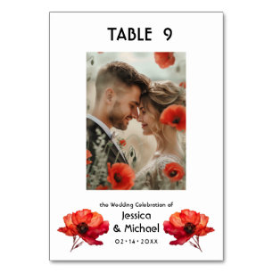 Tarjeta De Mesa Con foto Scarlet Petal Elegance