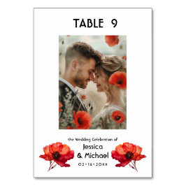 Tarjeta De Mesa Con foto Scarlet Petal Elegance