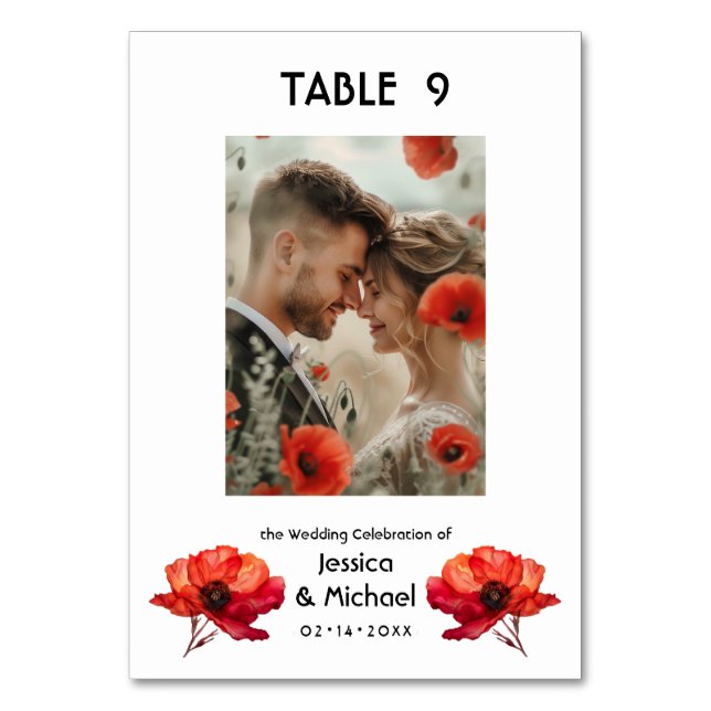 Tarjeta De Mesa Con foto Scarlet Petal Elegance (Anverso)