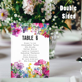Tarjeta De Mesa Con lista de invitados de 2 lados de los Blooms de