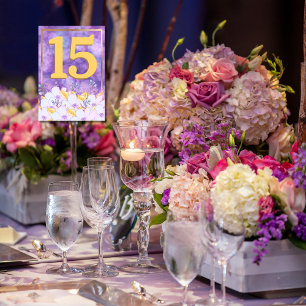 Tarjeta de mesa con marco de oro floral suave mora