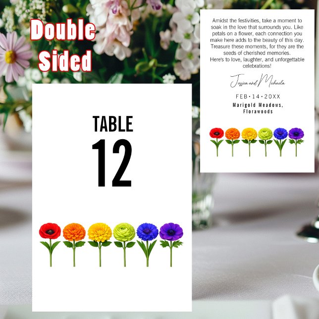 Tarjeta De Mesa Con texto en la parte posterior Flores juntos (With text at back wedding Flourish Together Table Number)