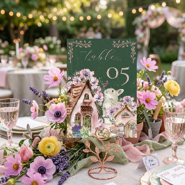 Tarjeta De Mesa Conejito Caprichoso Cottagecore Fiesta Floral en e