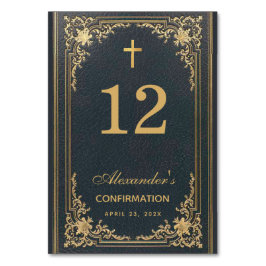 Tarjeta De Mesa Confirmado de chico Cruz Azul de Oro Elegante Vint