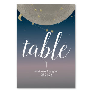 Tarjeta De Mesa Constelación de luna gris cielo ombre boda