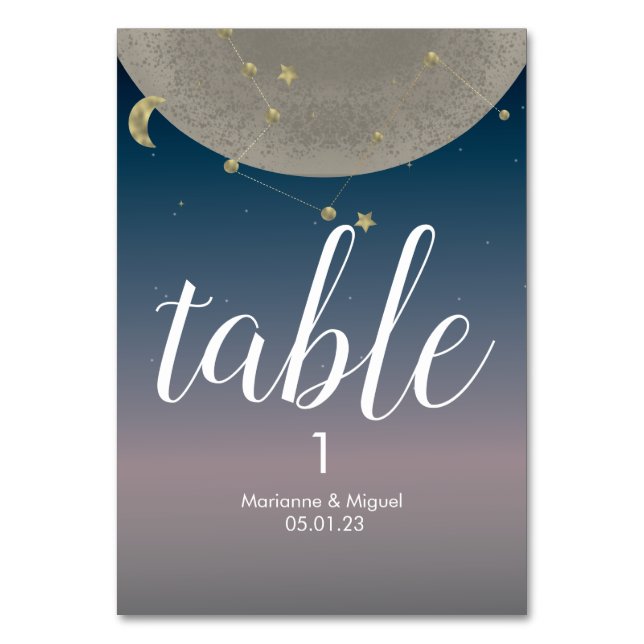 Tarjeta De Mesa Constelación de luna gris Ombre Sky Boda (Anverso)
