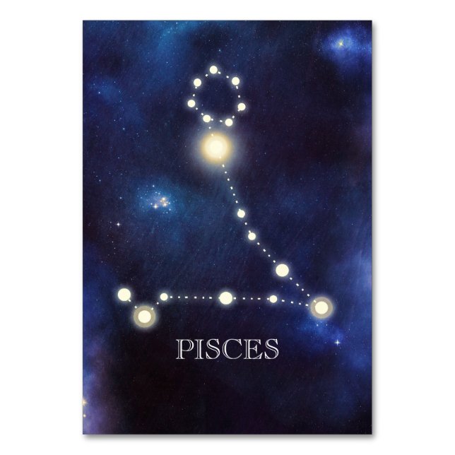 Tarjeta De Mesa Constelación | Piscis | Número de tabla de boda (Anverso)