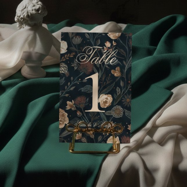 Tarjeta De Mesa Contemporary Modern Black Floral Wedding (Guide guests to their seats with sophistication using these Contemporary Modern Table Number!)