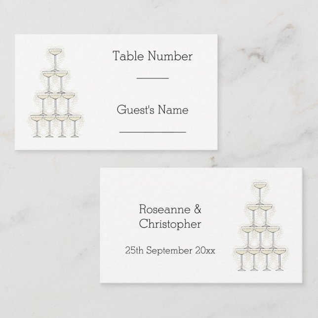 Tarjeta De Mesa Copas de champán Boda simple (Anverso / Reverso)