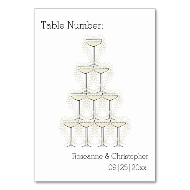 Tarjeta De Mesa Copas de champán Boda Simple (Anverso)