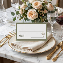 Tarjeta De Mesa Copo de Vino Español Floral Verde Boda Mesa