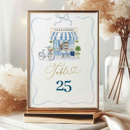 Tarjeta De Mesa Coquette café parisino número de la mesa azul fran