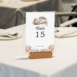 Tarjeta De Mesa Coquette Floral Rubor Pink Retro Car Boda
