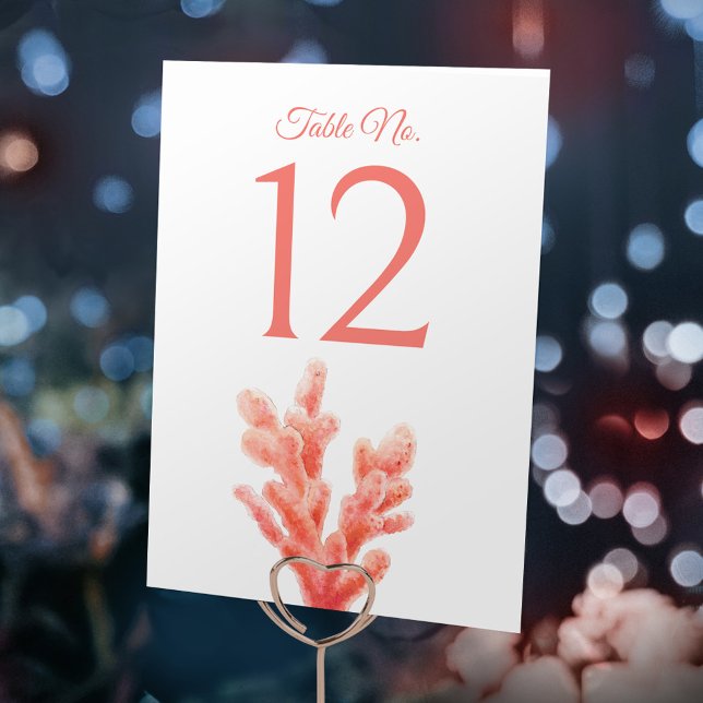 Tarjeta De Mesa Coral acuarela naranja arte boda marino (Subido por el creador)