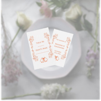 Tarjeta De Mesa Coral Bells Scrollwork Design Boda