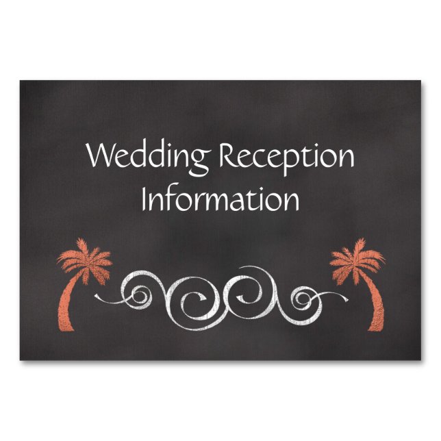 Tarjeta De Mesa Coral Chalkboard Beach Wedding Recepción Insertar (Anverso)