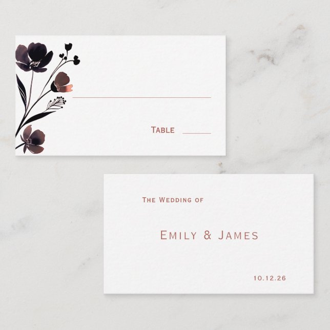 Tarjeta De Mesa Coral Floral Wedding (Anverso / Reverso)