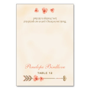 Tarjeta De Mesa Coral Gold Boho Arrow Rosa DIY Tent Place Cards