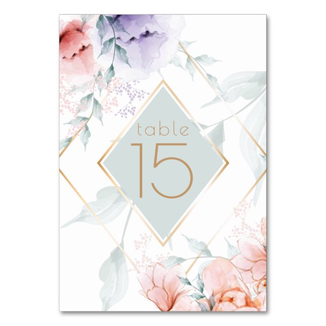 Tarjeta de mesa | Coral Lilac Aquarelle Peonies (Reverso)