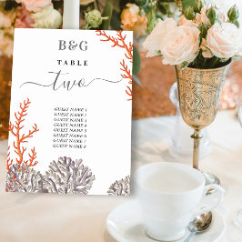 Tarjeta De Mesa Coral Watercolor Beach Boda moderno