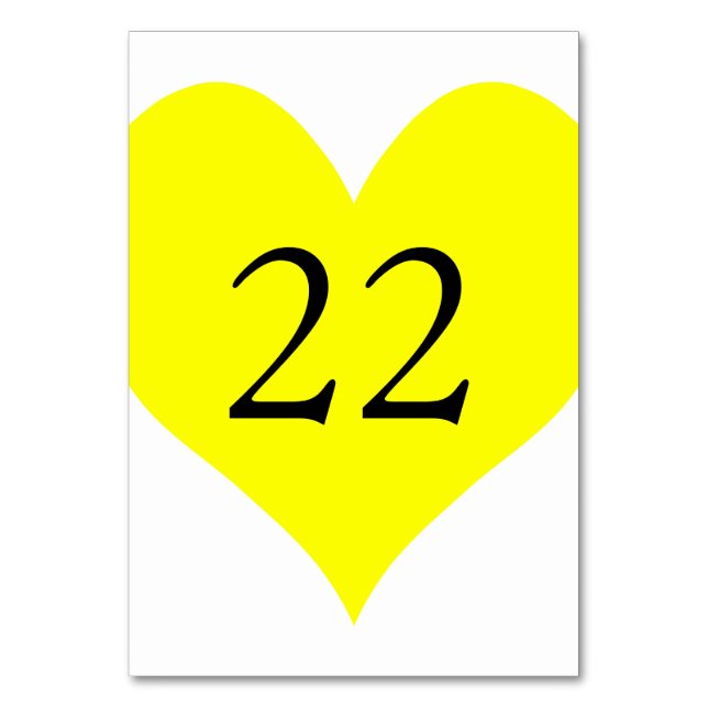 Tarjeta De Mesa Corazón Amarillo Cuto Numerado (Anverso)