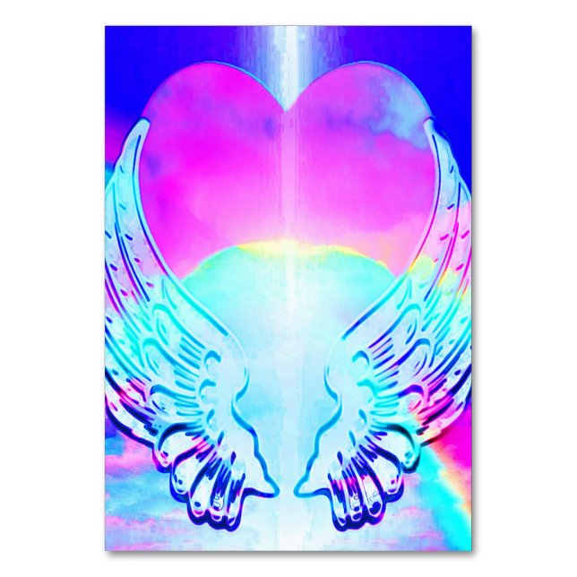 Tarjeta De Mesa Corazón arcoiris y alas ángel (Anverso)