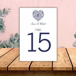 Tarjeta De Mesa Corazón azul de Talavera