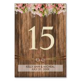 Tarjeta De Mesa Corazón con Monograma y Rosas Rosadas