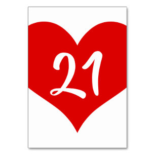 Tarjeta De Mesa Corazón de Numeración Roja