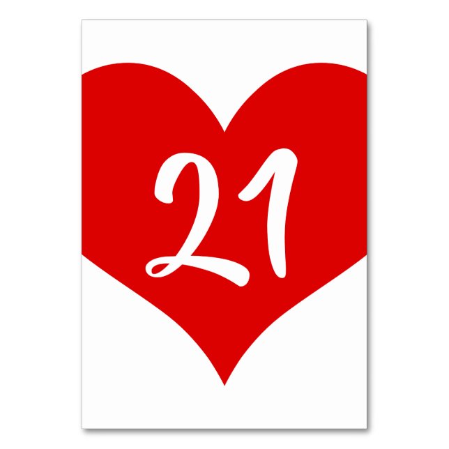 Tarjeta De Mesa Corazón de Numeración Roja (Anverso)