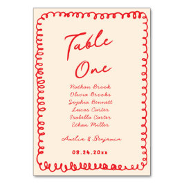 Tarjeta De Mesa corazón rojo dibujado a mano caprichoso boda